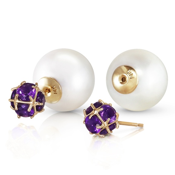 PEARLS AND AMETHYSTS STUD EARRINGS - Picture 2 of 6